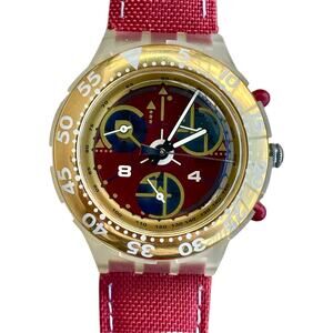 Swatch Watch RED SUN SEK105 1995 Aquachrono Rare Swiss Made Quartz New With Box